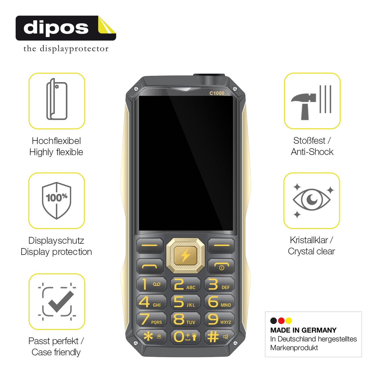 2x Screen Protector for Cellecor C1000 Protective Film covers 100% dipos Flex