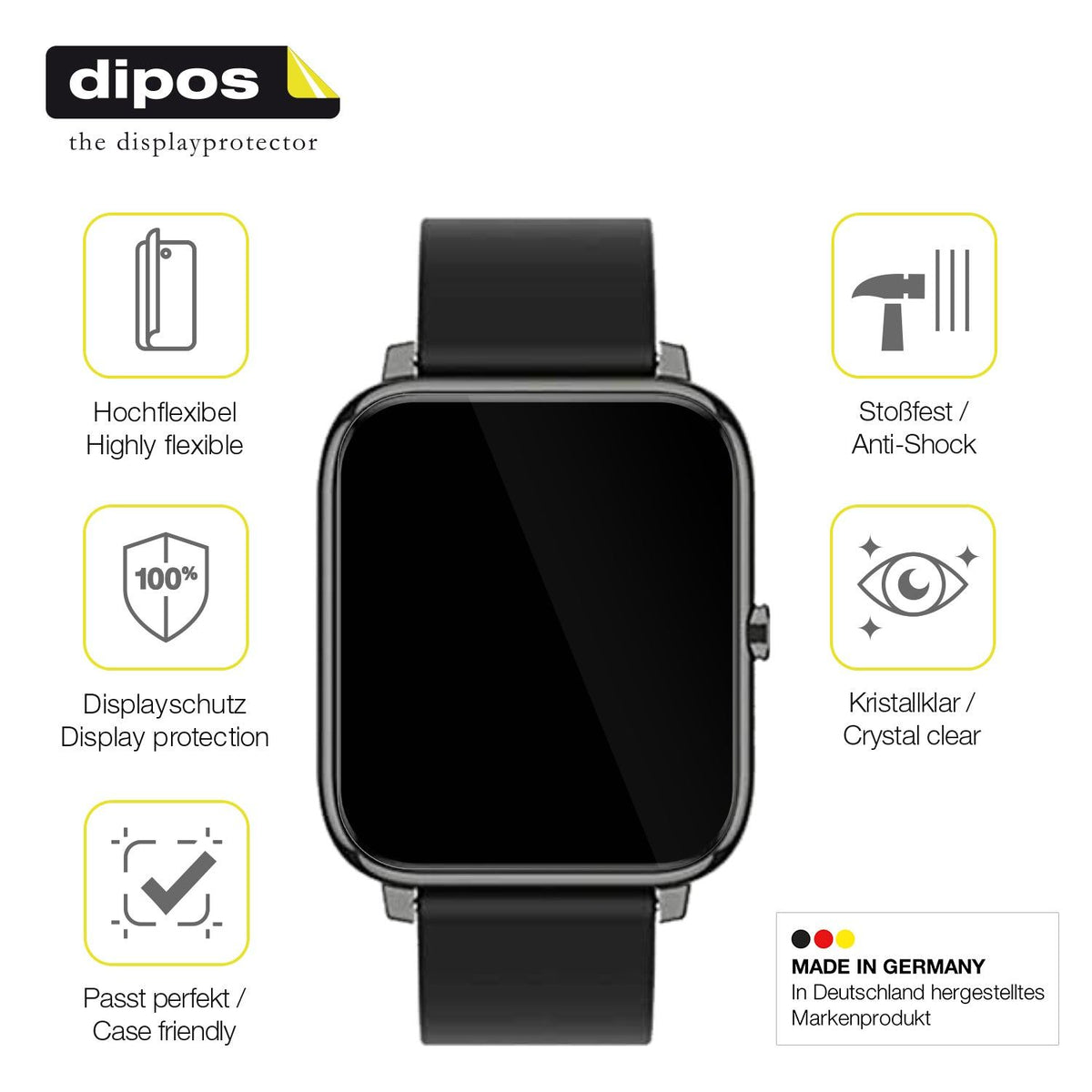 3x Full Cover Screen Protector for Popglory Smartwatch – Covers Curved Edges | dipos