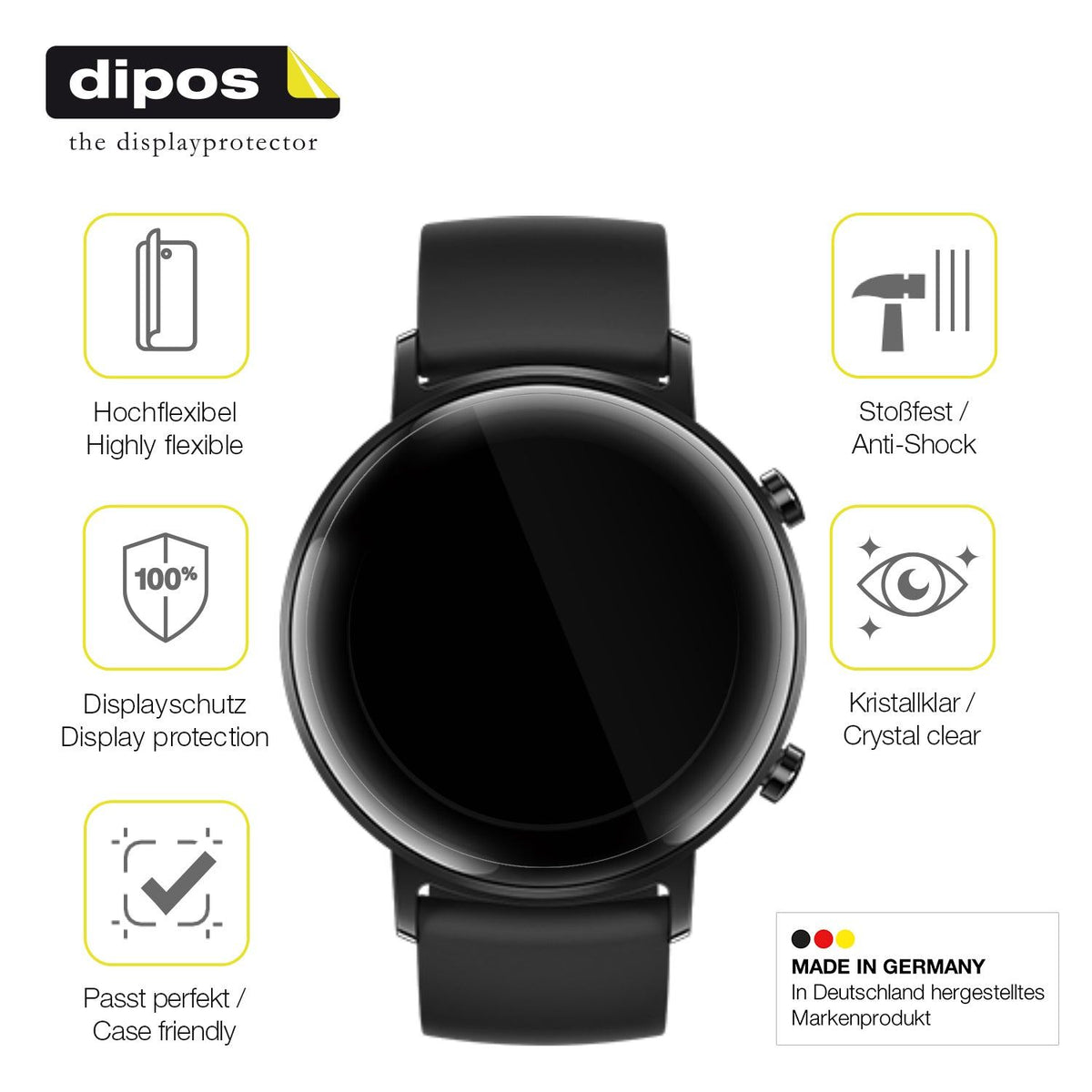 2x Screen Protector for Huawei Watch GT2 42mm Protective Film covers 100% dipos