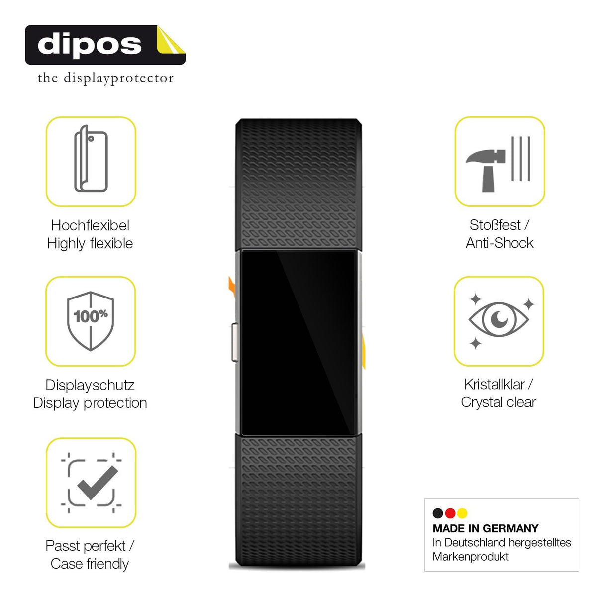 2x Screen Protector for Fitbit Charge 2 Protective Film covers 100% dipos Flex