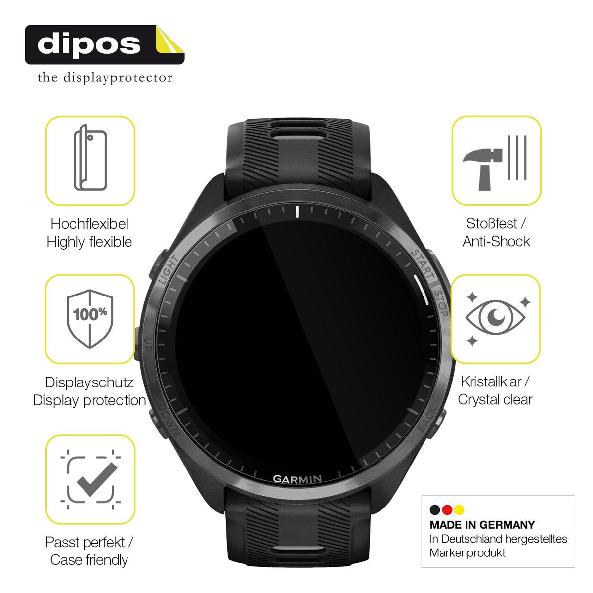 2x Screen Protector for Garmin Forerunner 965 Protective Film covers 100% dipos