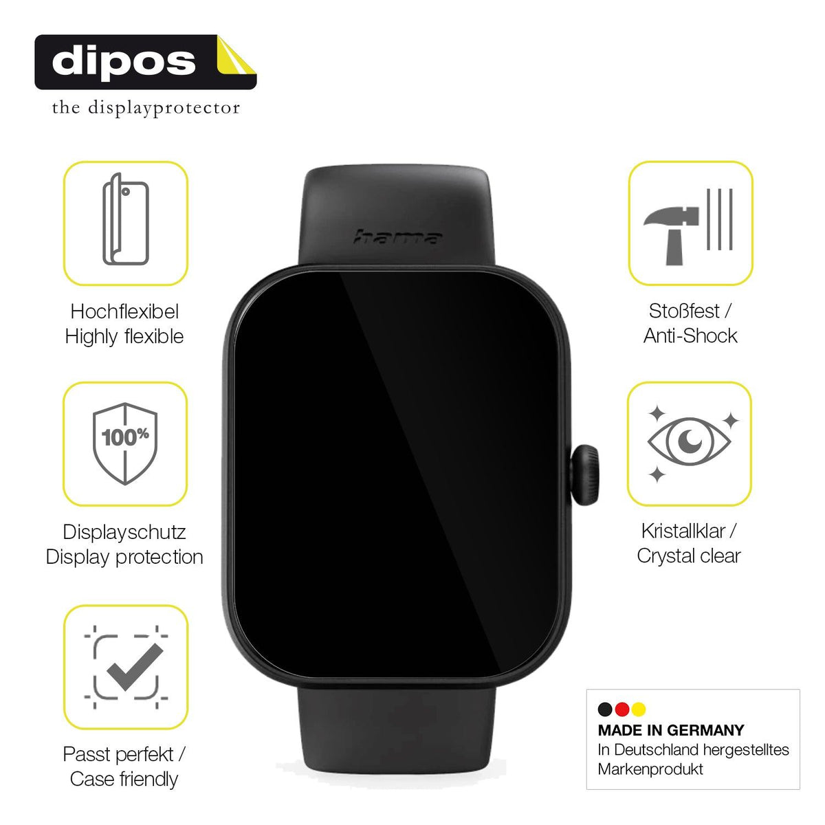 2x Screen Protector for Hama Fit Watch 5000 Protective Film covers 100% dipos