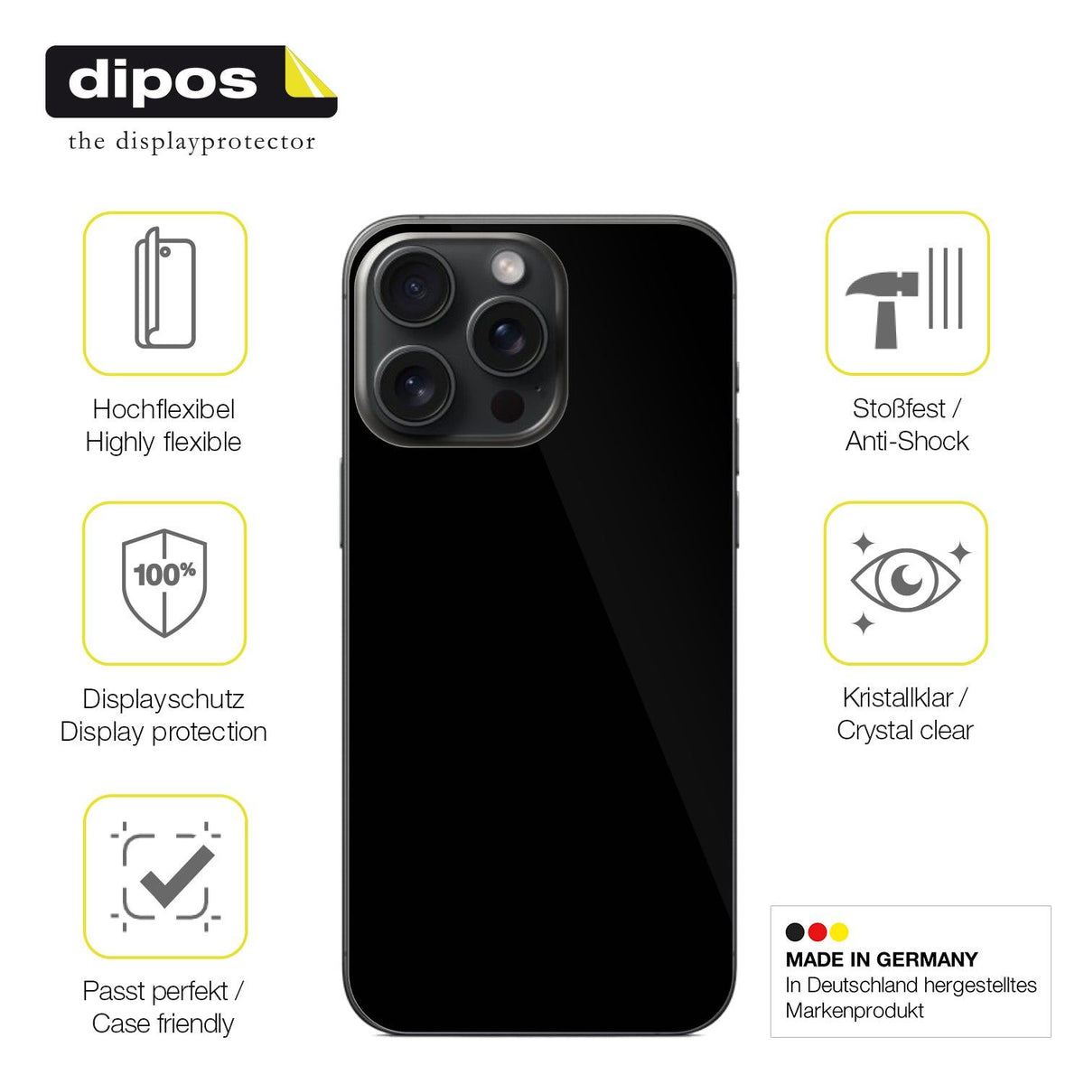 2x Screen Protector for Apple iPhone 16 Pro Rückseite Protective Film covers