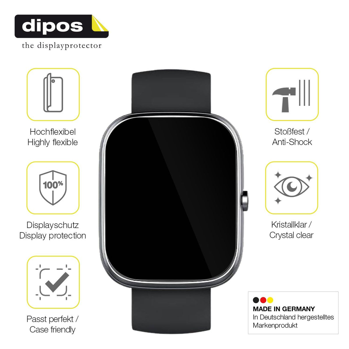 2x Screen Protector for CASCHO T60 1.91 Zoll Protective Film covers 100% dipos