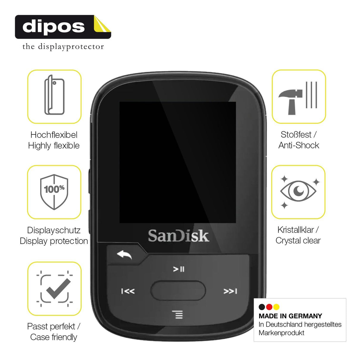 2x Screen Protector for SanDisk Clip Sport Plus Protective Film covers 100%