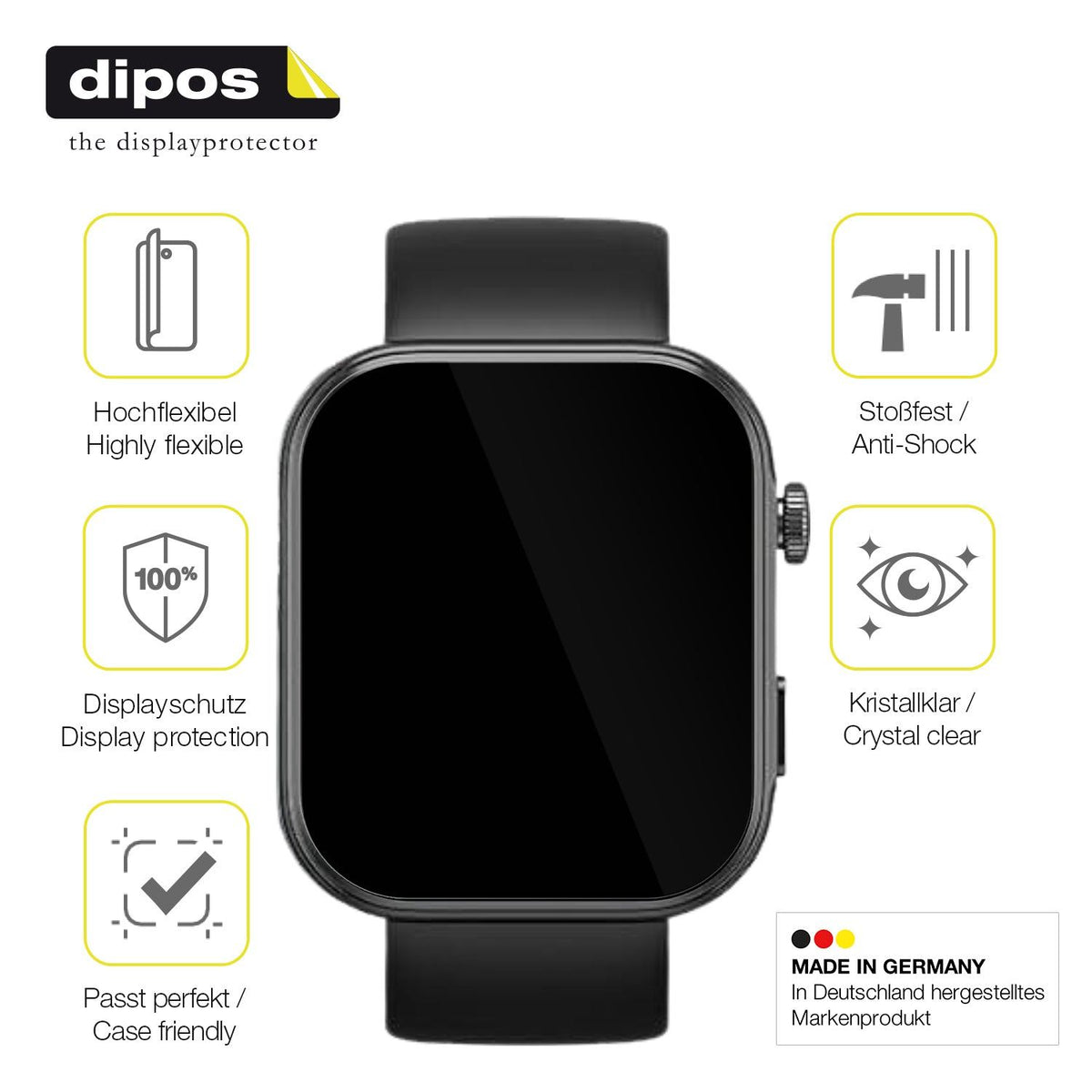 2x Screen Protector for Tozo S6 1.85 Zoll Protective Film covers 100% dipos Flex