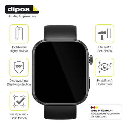 2x Screen Protector for Tozo S6 1.85 Zoll Protective Film covers 100% dipos Flex