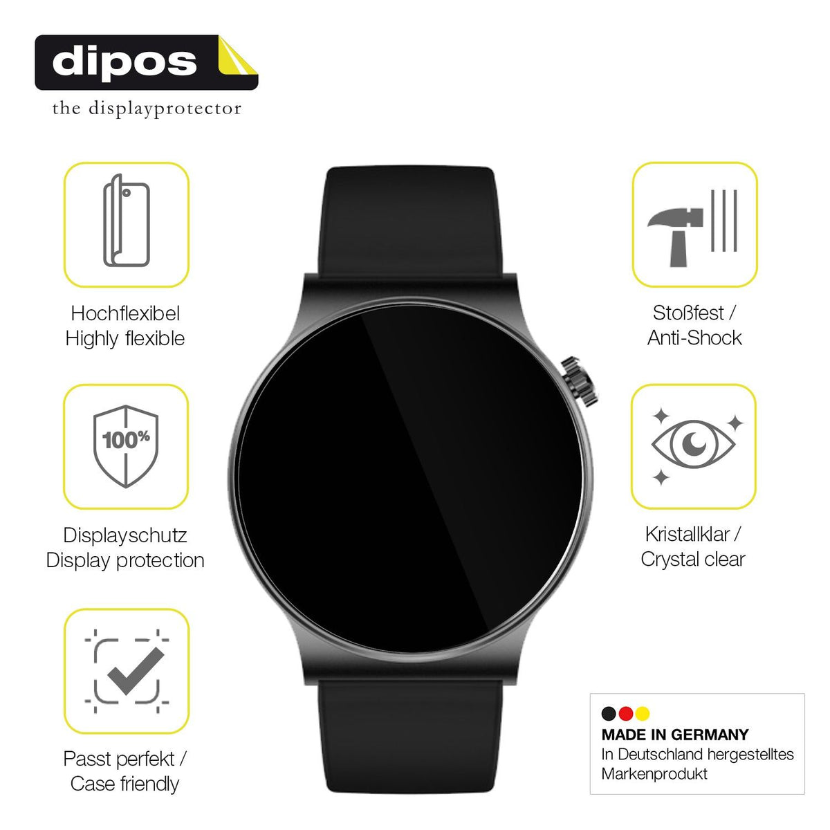 2x Screen Protector for OOQE Watch CS PRO Protective Film covers 100% dipos Flex