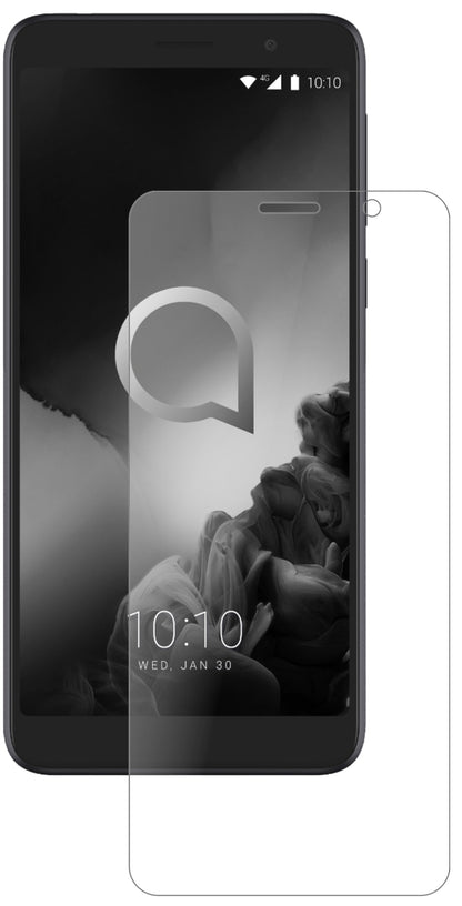 Alcatel1C (2019) mit aufgebrachter dipos Panzerfolie, die lästige Fingerabdrücke minimiert