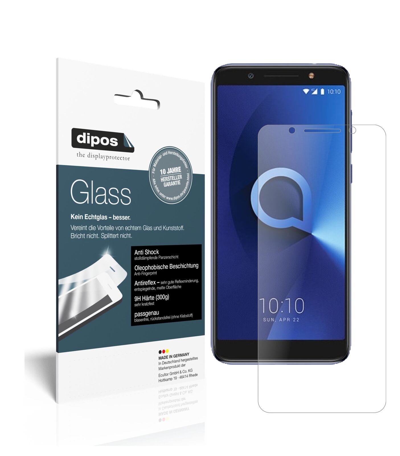 Alcatel3X mit aufgebrachter dipos Panzerfolie, die lästige Fingerabdrücke minimiert