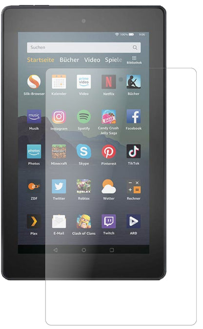 AmazonFire 7 Tablet 9. Generation (2019) mit aufgebrachter dipos Panzerfolie, die lästige Fingerabdrücke minimiert