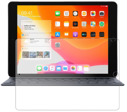AppleiPad 10.2 Zoll (2019) mit aufgebrachter dipos Panzerfolie, die lästige Fingerabdrücke minimiert