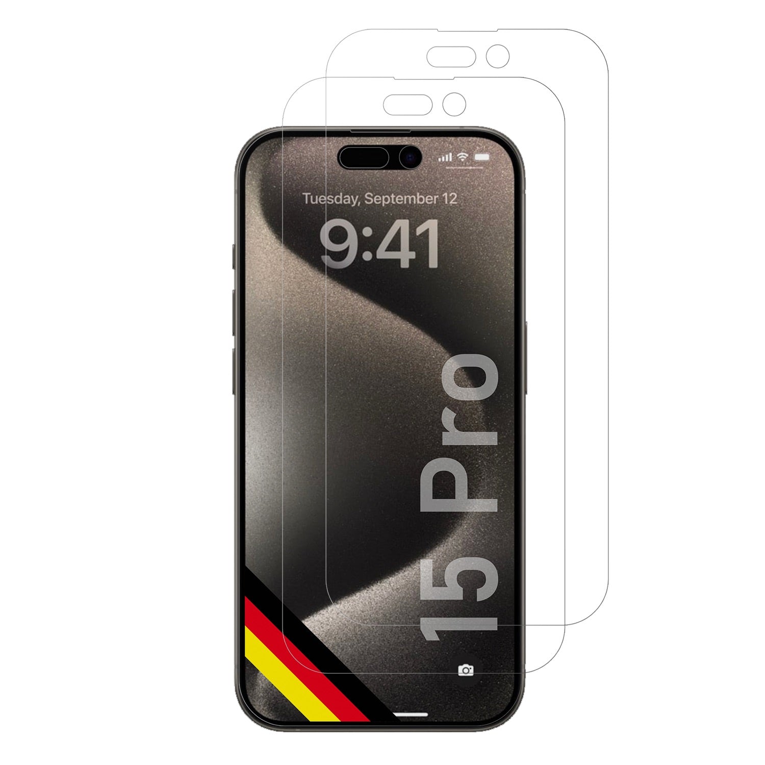 AppleiPhone 15 Pro mit aufgebrachter dipos Panzerfolie, die lästige Fingerabdrücke minimiert