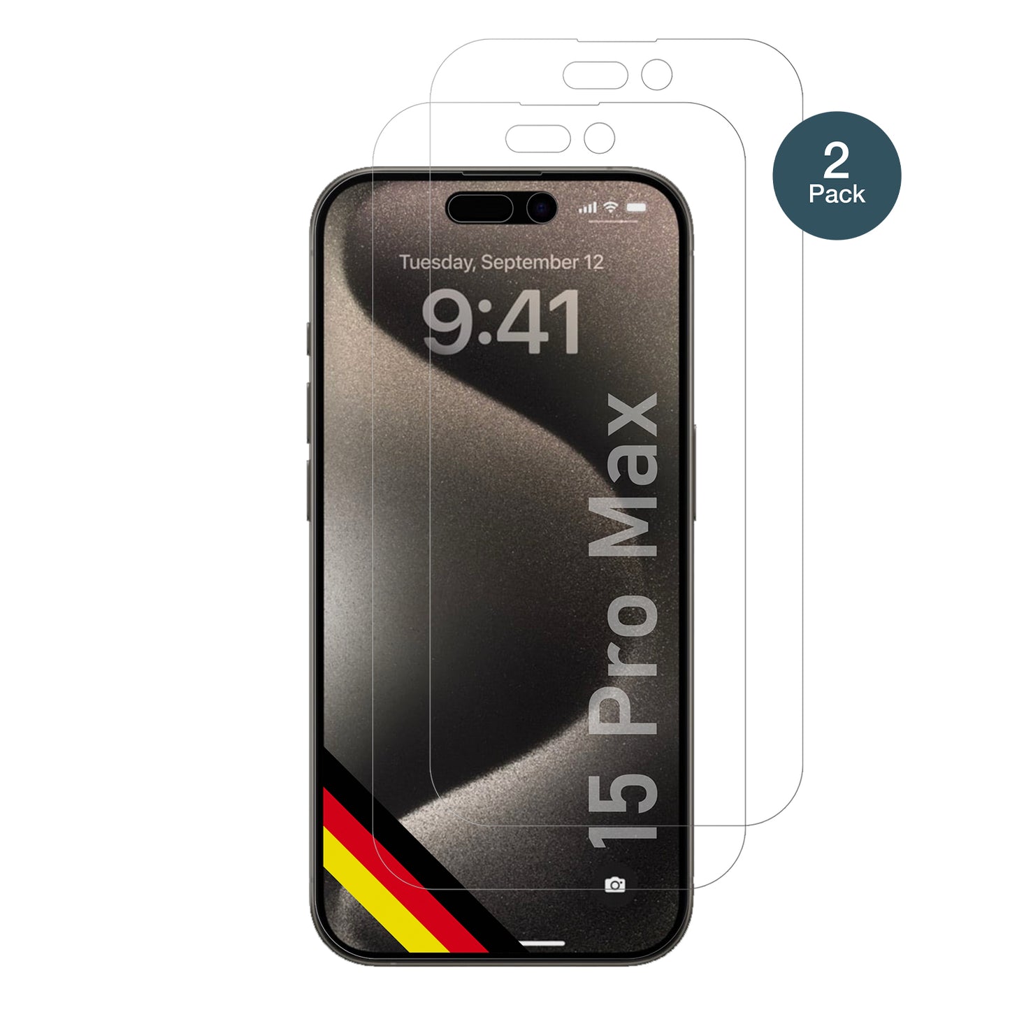 AppleiPhone 15 Pro Max mit aufgebrachter dipos Panzerfolie, die lästige Fingerabdrücke minimiert