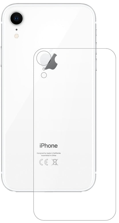 AppleiPhone XR Rückseite mit aufgebrachter dipos Panzerfolie, die lästige Fingerabdrücke minimiert