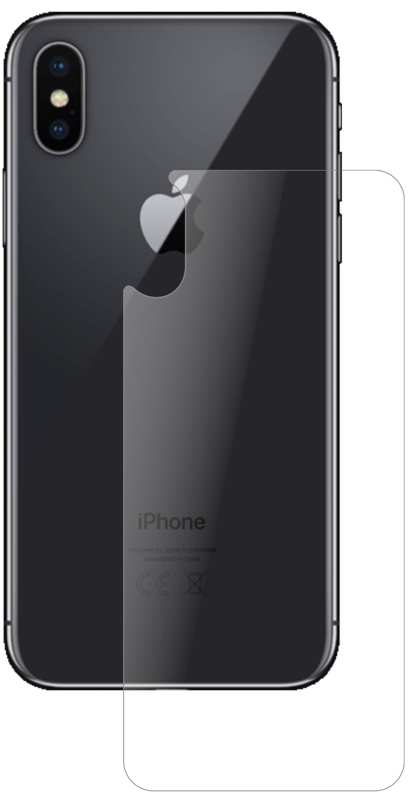 AppleiPhone XS Rückseite mit aufgebrachter dipos Panzerfolie, die lästige Fingerabdrücke minimiert