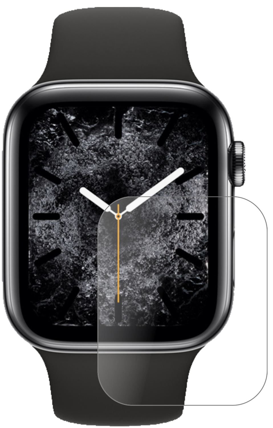 AppleWatch Series 5 (40mm) mit aufgebrachter dipos Panzerfolie, die lästige Fingerabdrücke minimiert