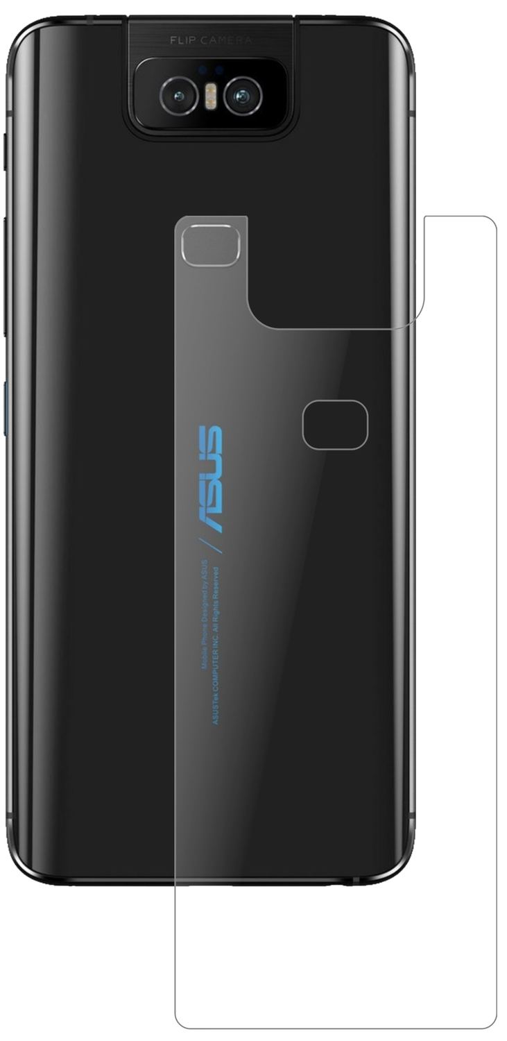 AsusZenfone 6 (ZS630KL) Rückseite mit aufgebrachter dipos Panzerfolie, die lästige Fingerabdrücke minimiert
