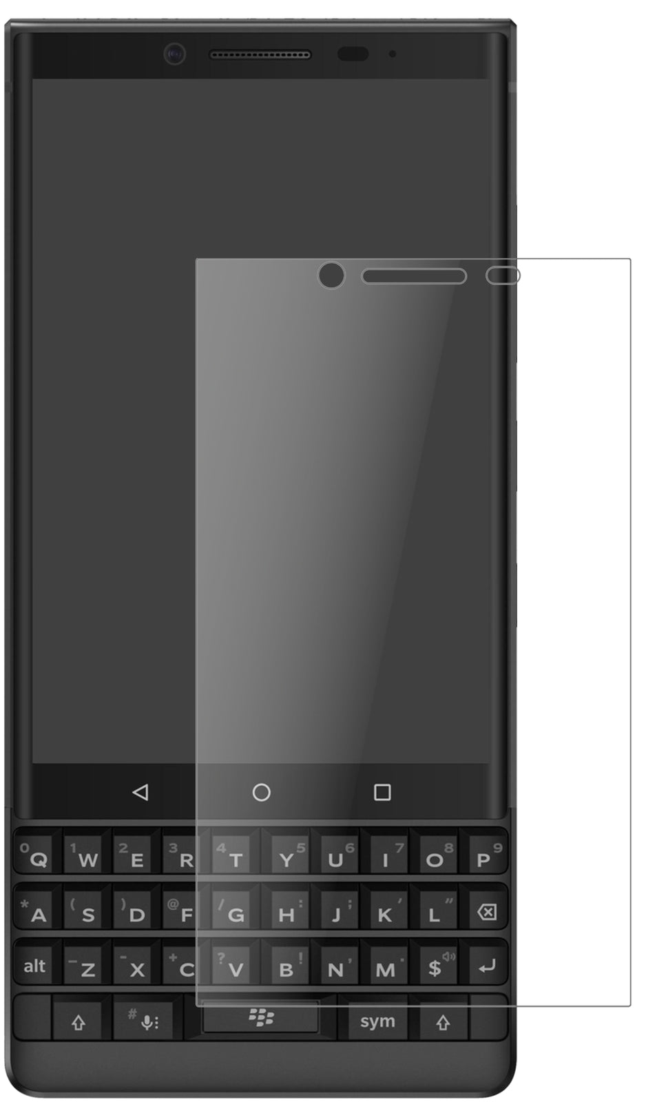 BlackberryKey 2 mit aufgebrachter dipos Panzerfolie, die lästige Fingerabdrücke minimiert