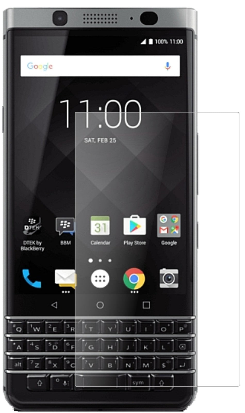 BlackberryKeyOne mit aufgebrachter dipos Panzerfolie, die lästige Fingerabdrücke minimiert