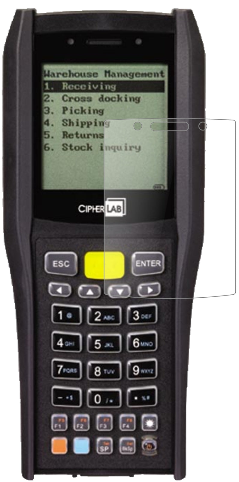 Cipherlab8400 mit aufgebrachter dipos Panzerfolie, die lästige Fingerabdrücke minimiert