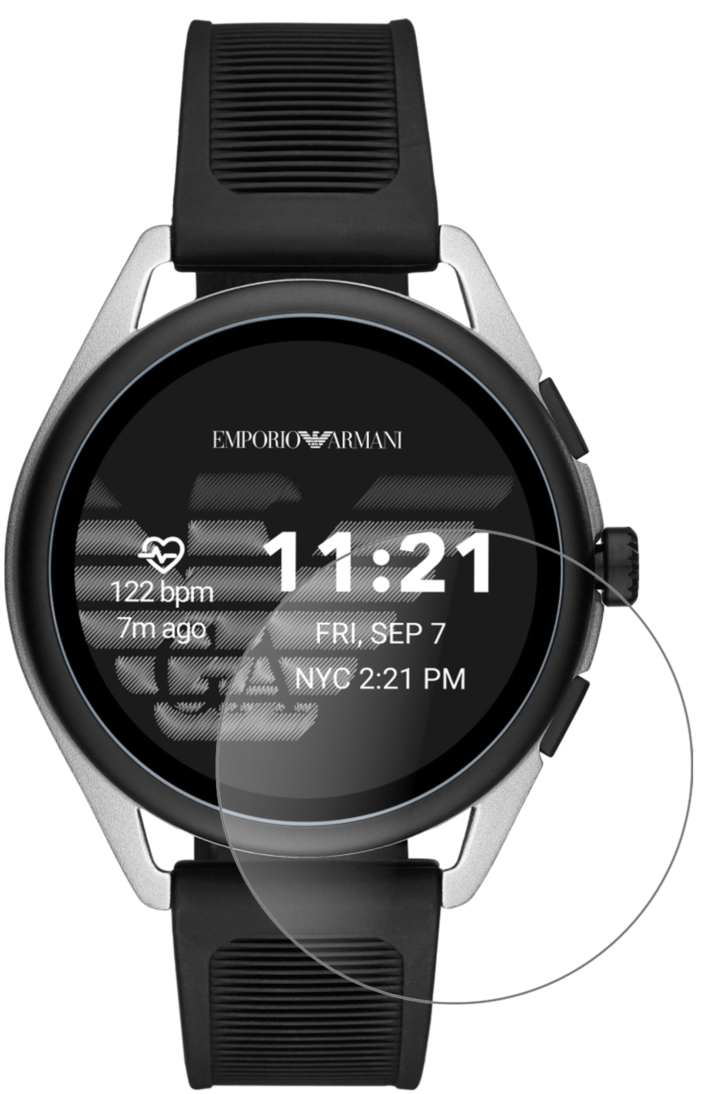 Emporio ArmaniSmartwatch 3 mit aufgebrachter dipos Panzerfolie, die lästige Fingerabdrücke minimiert