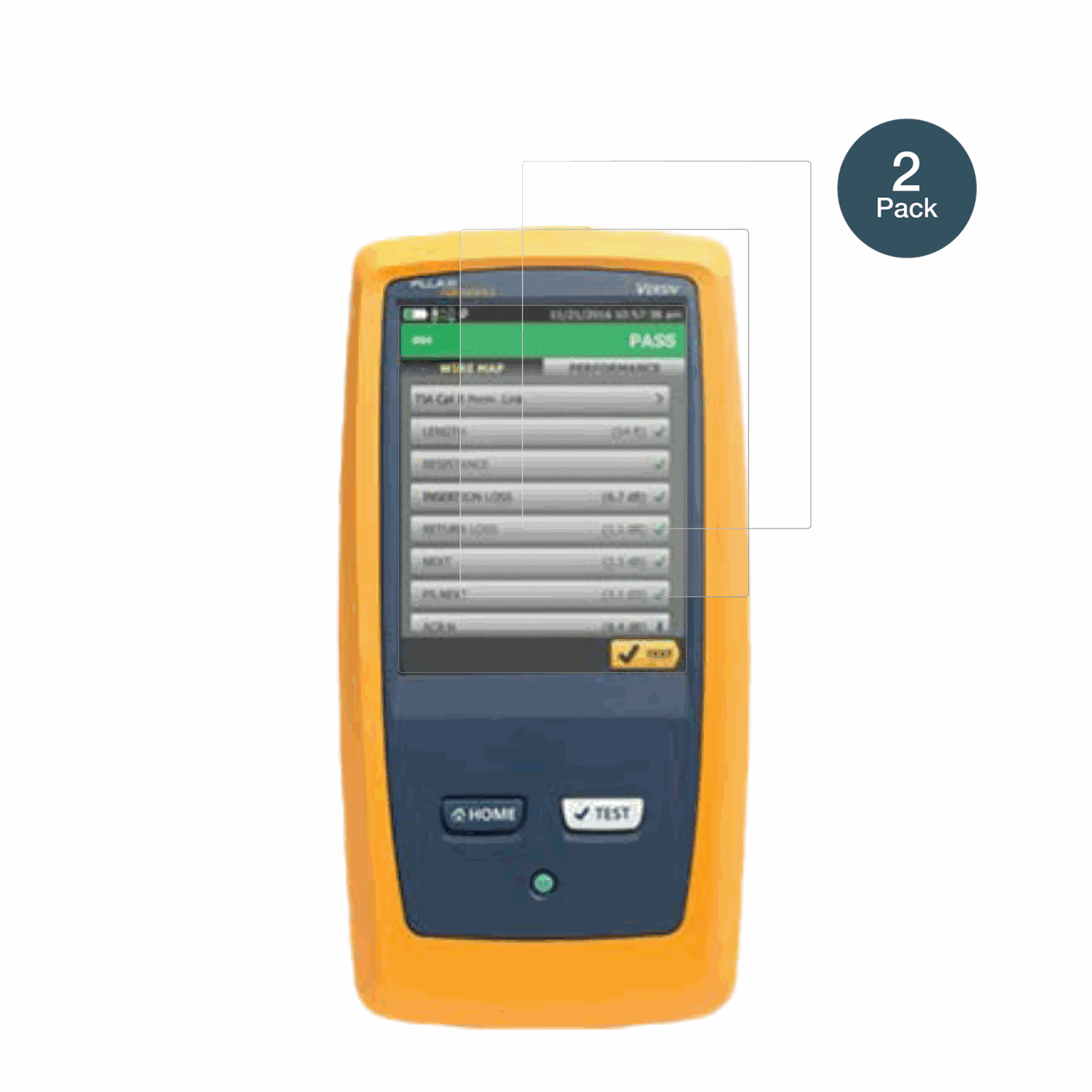 FlukeDSX8000 mit aufgebrachter dipos Panzerfolie, die lästige Fingerabdrücke minimiert