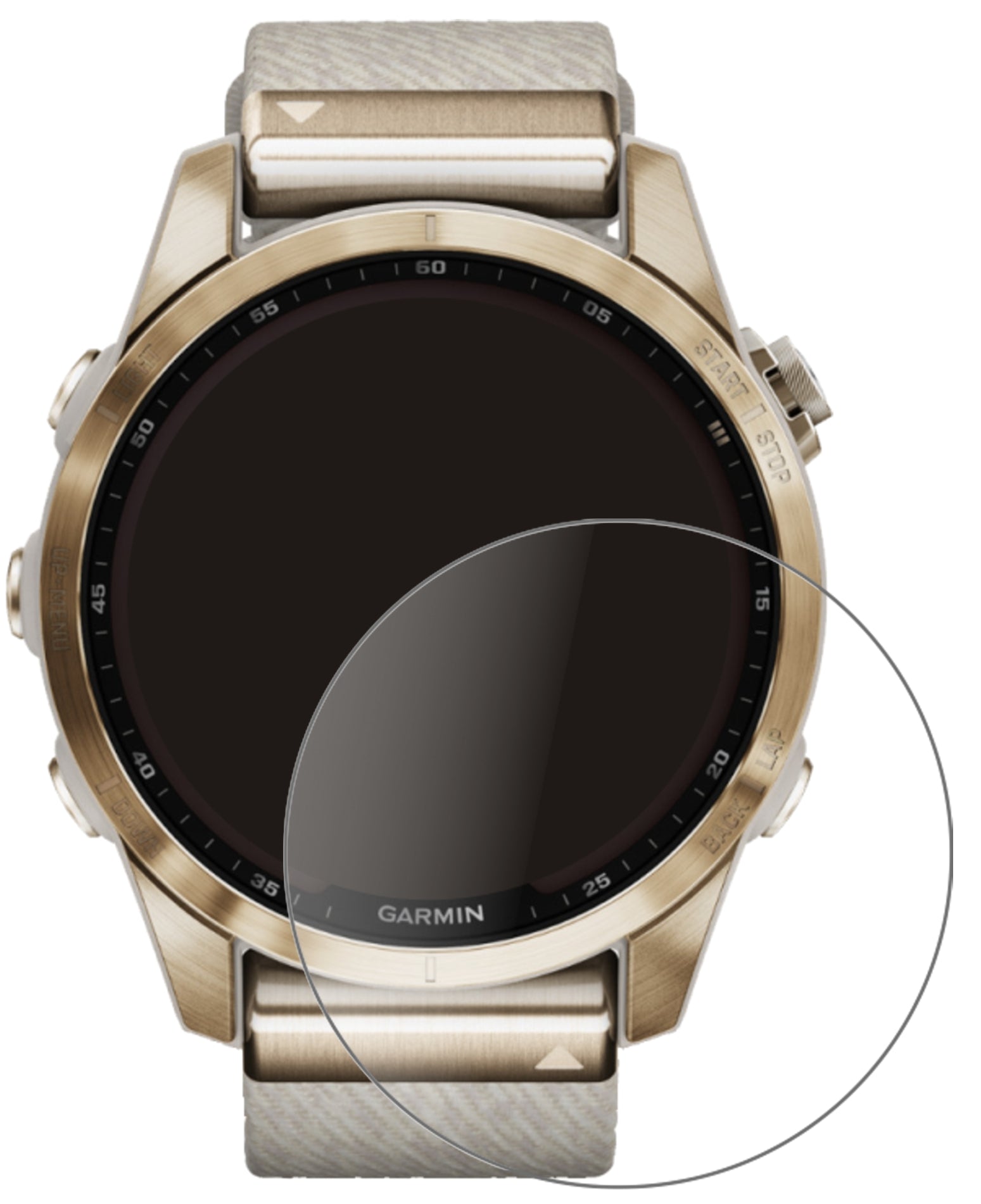 GarminFenix 7S (42 mm) mit aufgebrachter dipos Panzerfolie, die lästige Fingerabdrücke minimiert
