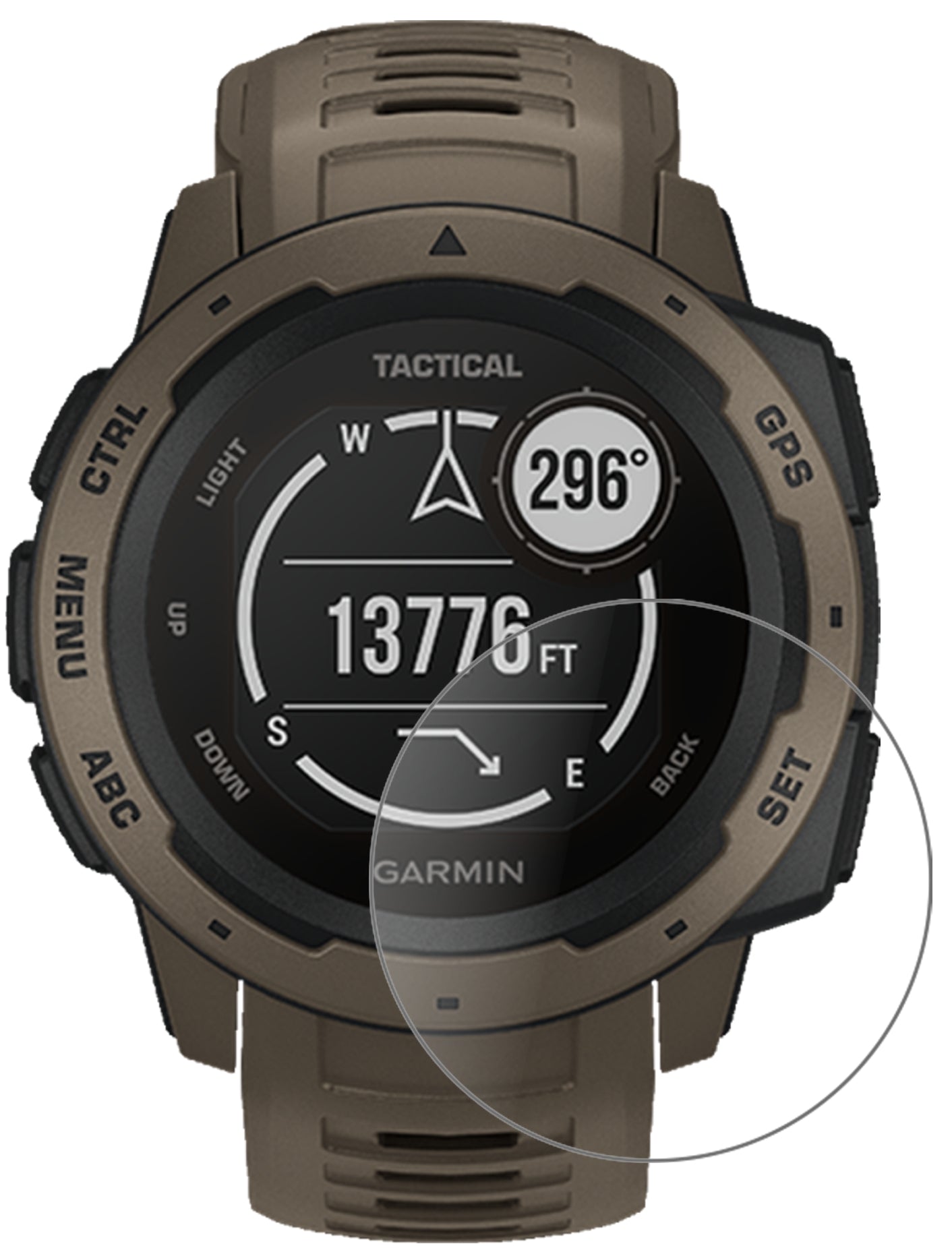 GarminInstinct Tactical Edition mit aufgebrachter dipos Panzerfolie, die lästige Fingerabdrücke minimiert