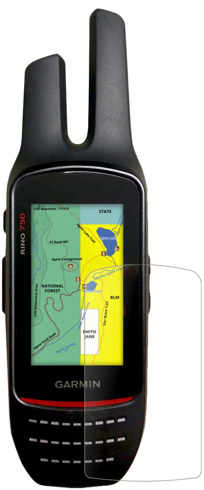 GarminRino 755t mit aufgebrachter dipos Panzerfolie, die lästige Fingerabdrücke minimiert