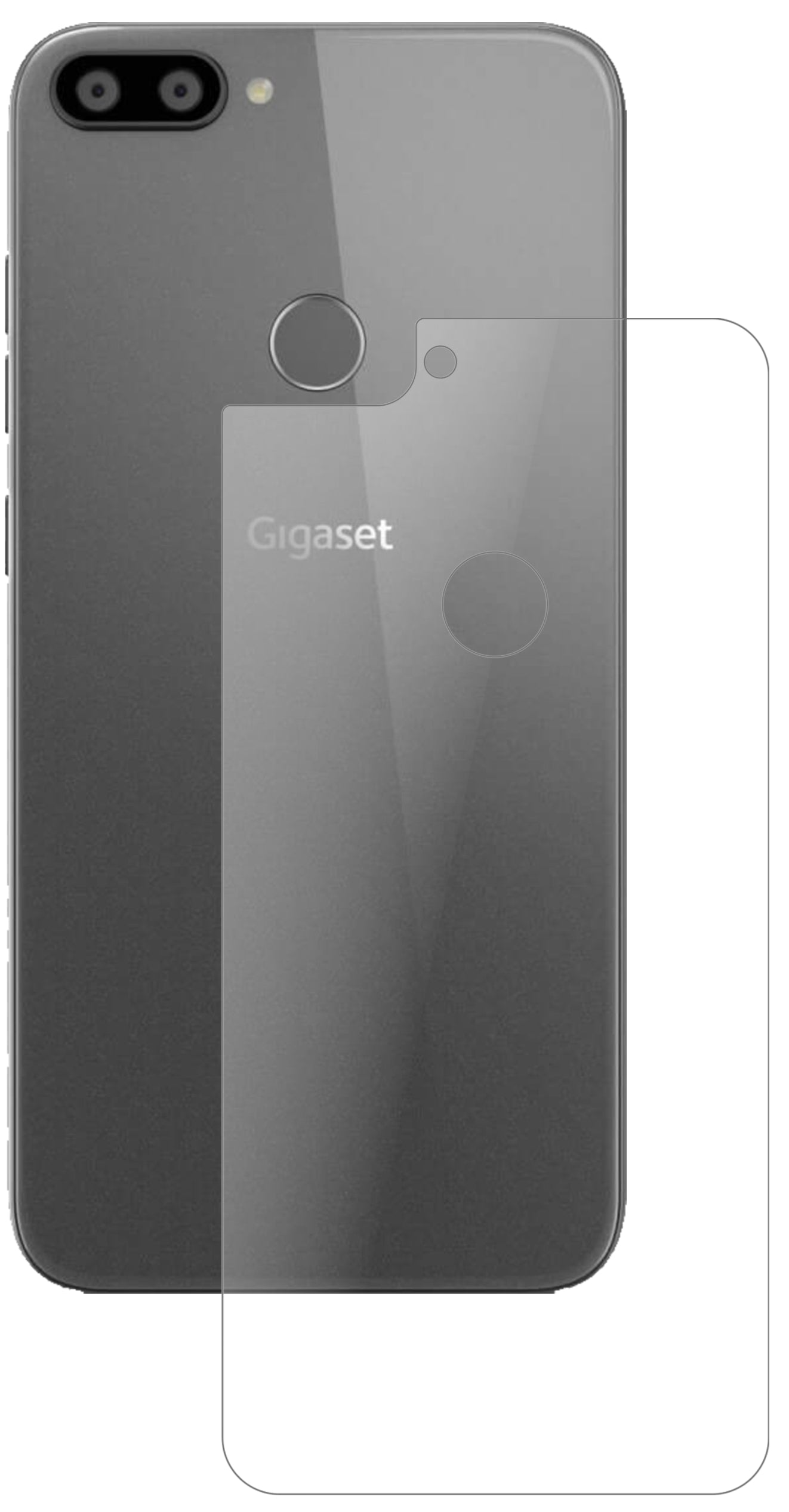 GigasetGS195 Pummelphone Rückseite mit aufgebrachter dipos Panzerfolie, die lästige Fingerabdrücke minimiert