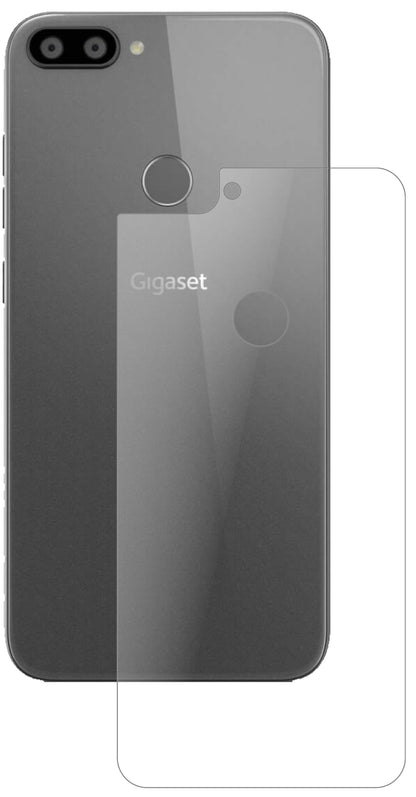 GigasetGS195 Pummelphone Rückseite mit aufgebrachter dipos Panzerfolie, die lästige Fingerabdrücke minimiert