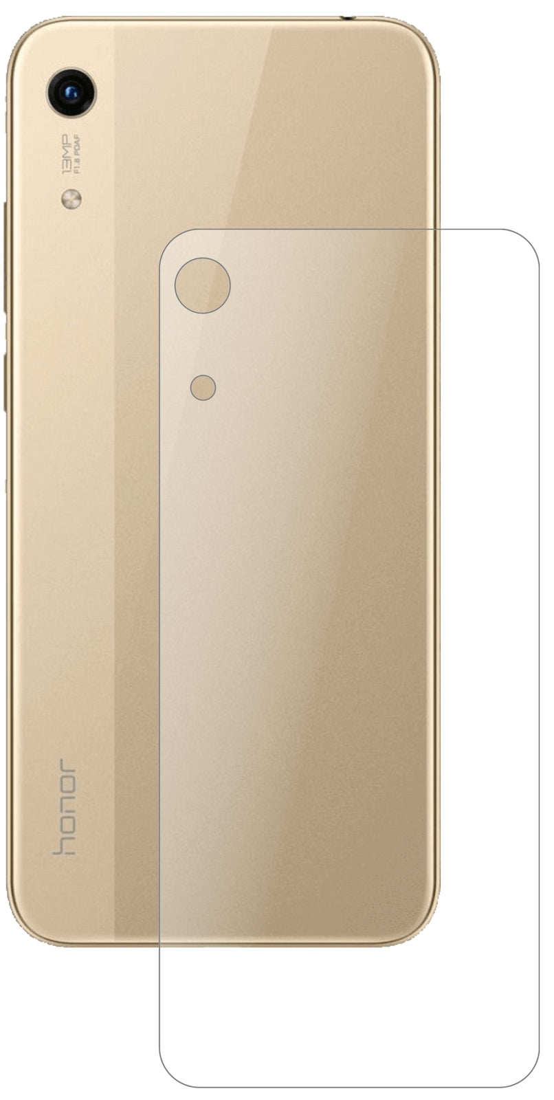 Honor8A Pro Rückseite mit aufgebrachter dipos Panzerfolie, die lästige Fingerabdrücke minimiert