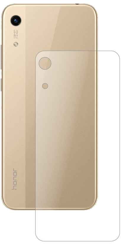 Honor8A Pro Rückseite mit aufgebrachter dipos Panzerfolie, die lästige Fingerabdrücke minimiert