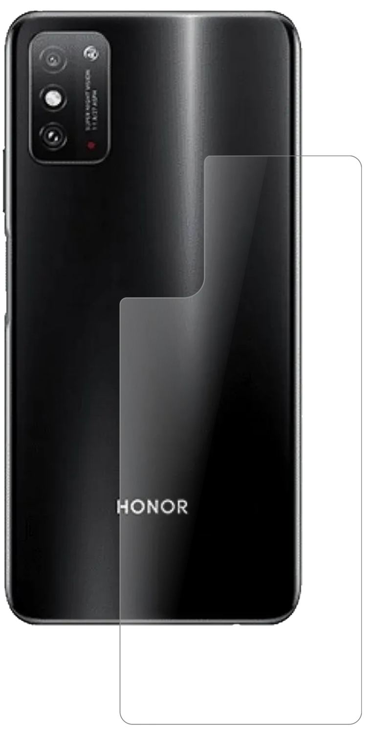 HonorX10 Max 5G Rückseite mit aufgebrachter dipos Panzerfolie, die lästige Fingerabdrücke minimiert