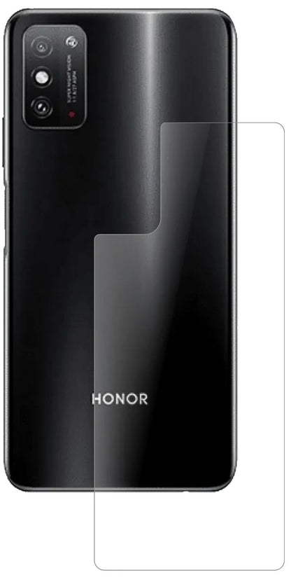 HonorX10 Max 5G Rückseite mit aufgebrachter dipos Panzerfolie, die lästige Fingerabdrücke minimiert
