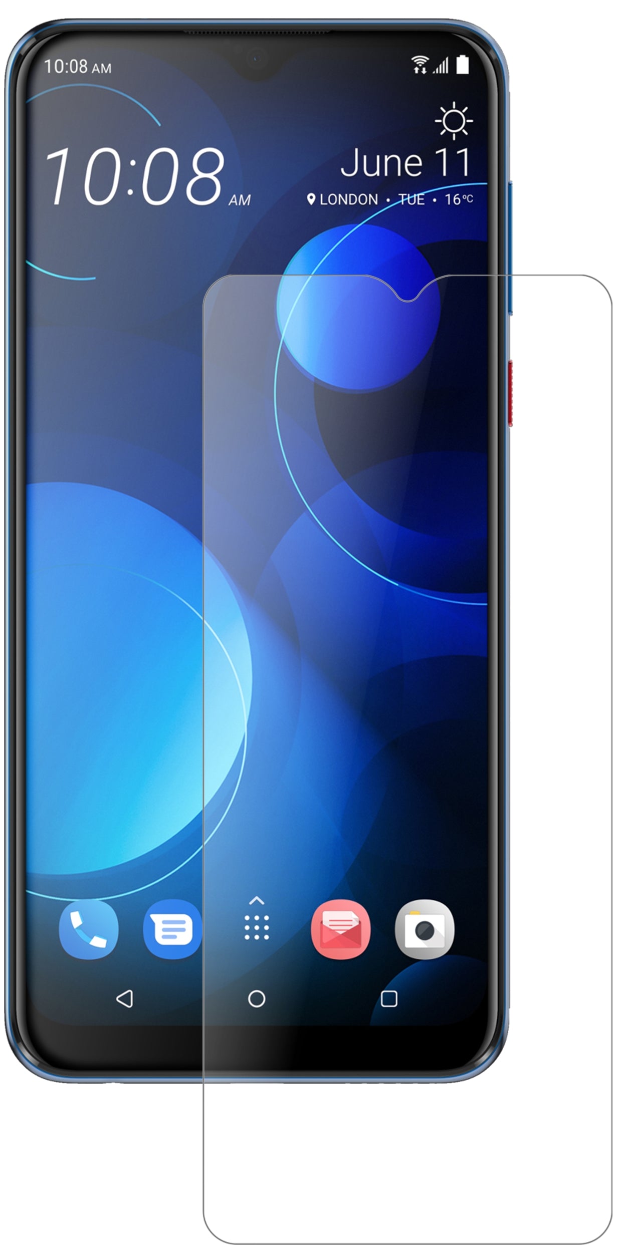 HTCDesire 19 Plus mit aufgebrachter dipos Panzerfolie, die lästige Fingerabdrücke minimiert