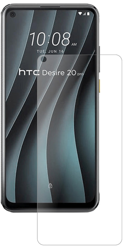 HTCDesire 20 Pro mit aufgebrachter dipos Panzerfolie, die lästige Fingerabdrücke minimiert