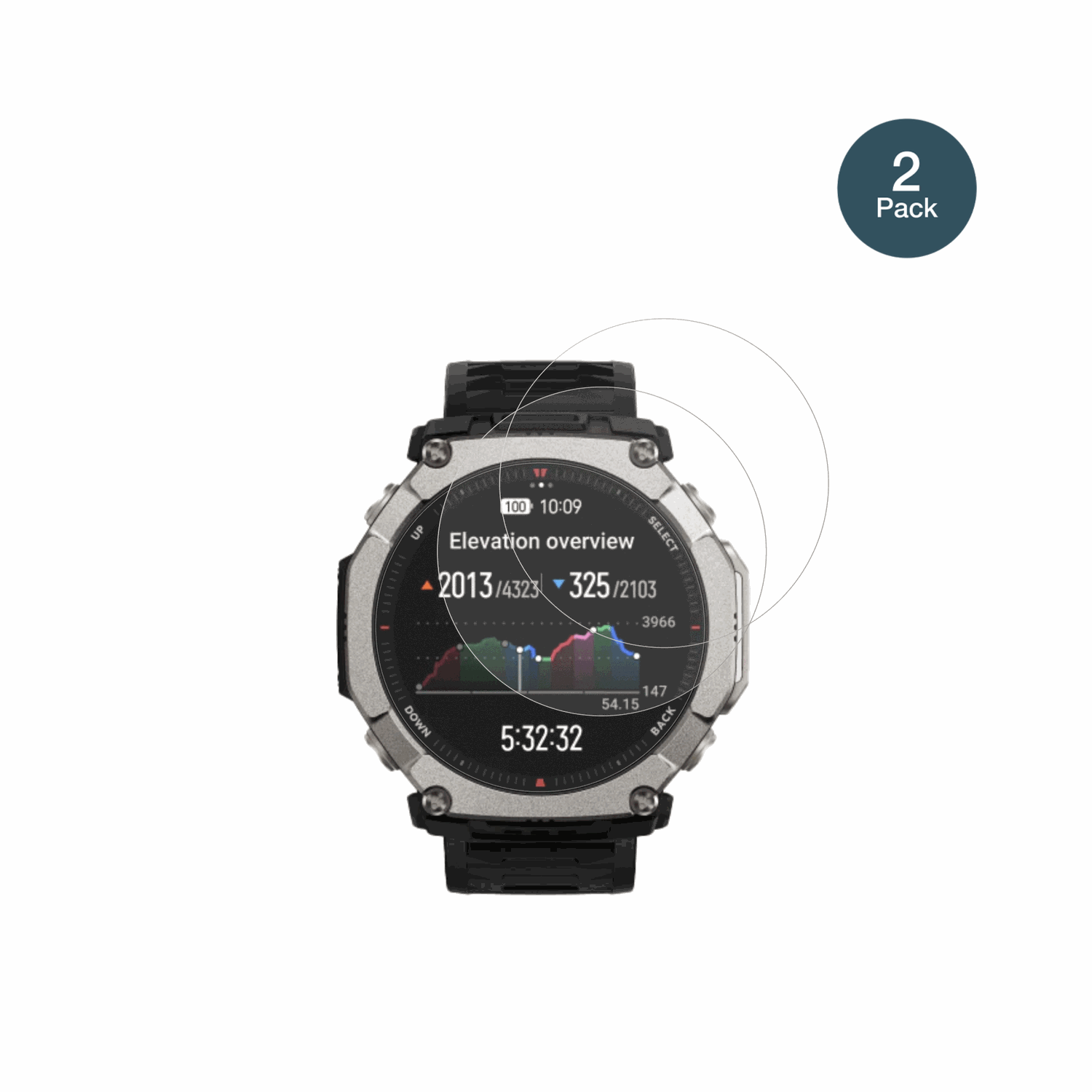 HuamiAmazfit T-Rex Ultra 2 mit aufgebrachter dipos Panzerfolie, die lästige Fingerabdrücke minimiert
