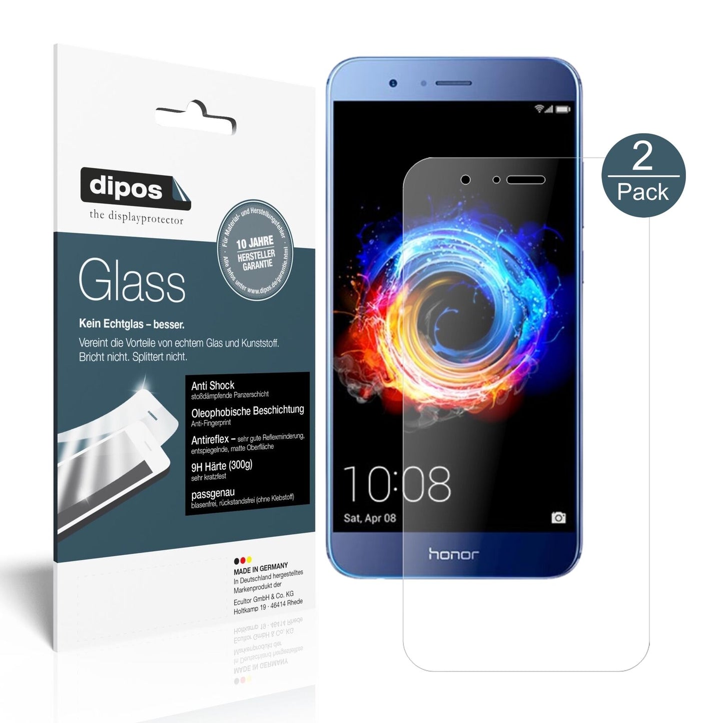 HuaweiHonor 8 Pro mit aufgebrachter dipos Panzerfolie, die lästige Fingerabdrücke minimiert