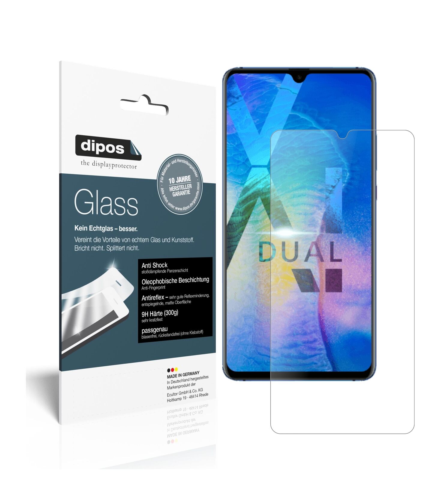 HuaweiMate 20 X mit aufgebrachter dipos Panzerfolie, die lästige Fingerabdrücke minimiert