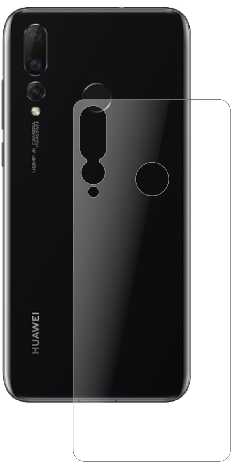 HuaweiNova 4 Rückseite mit aufgebrachter dipos Panzerfolie, die lästige Fingerabdrücke minimiert