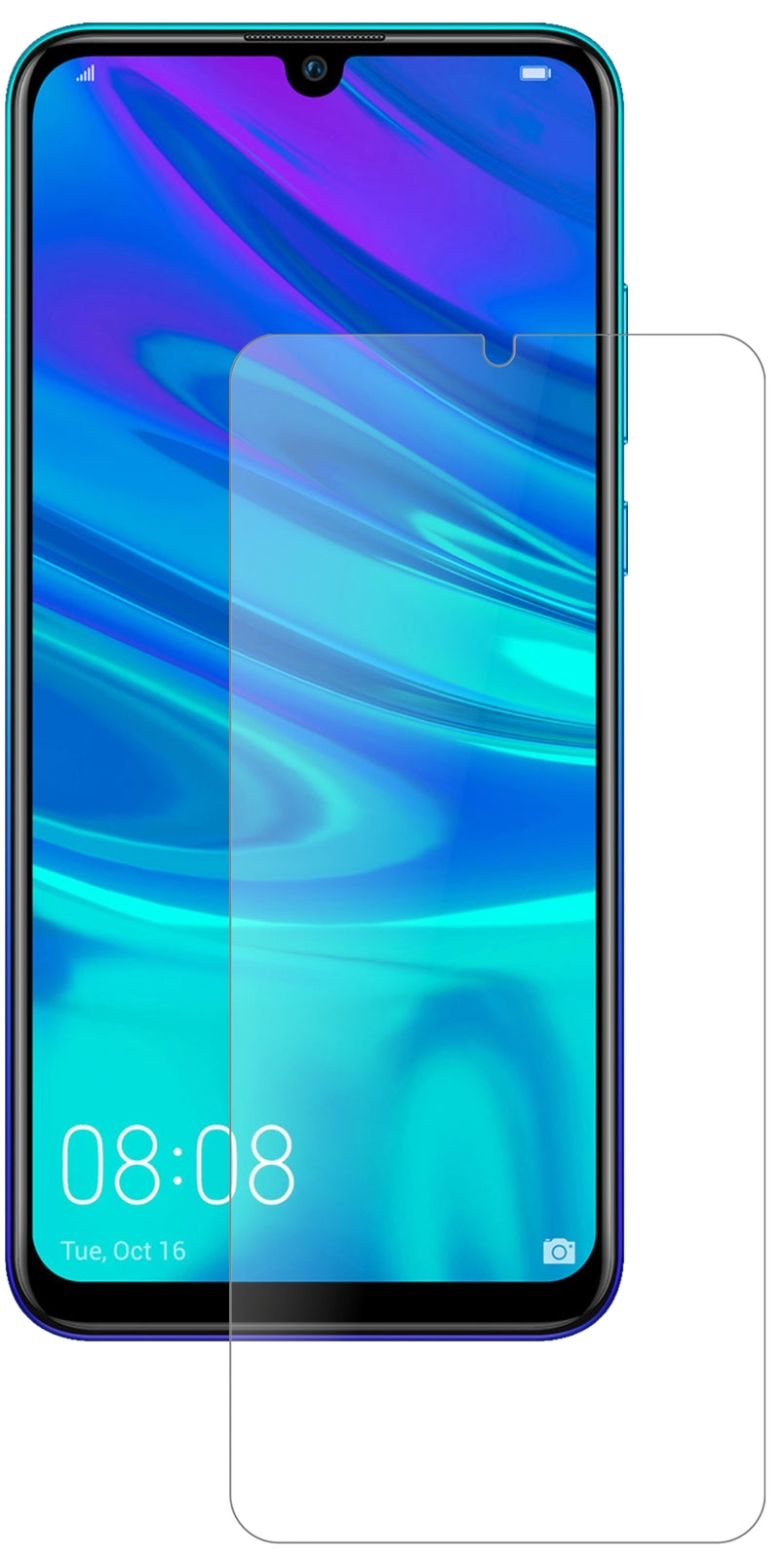 HuaweiP Smart (2019) mit aufgebrachter dipos Panzerfolie, die lästige Fingerabdrücke minimiert
