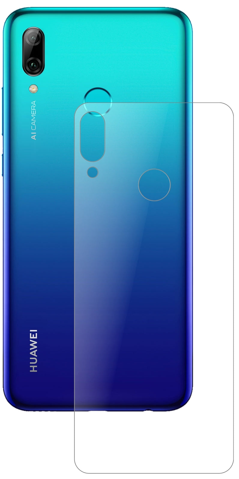 HuaweiP Smart (2019) Rückseite mit aufgebrachter dipos Panzerfolie, die lästige Fingerabdrücke minimiert