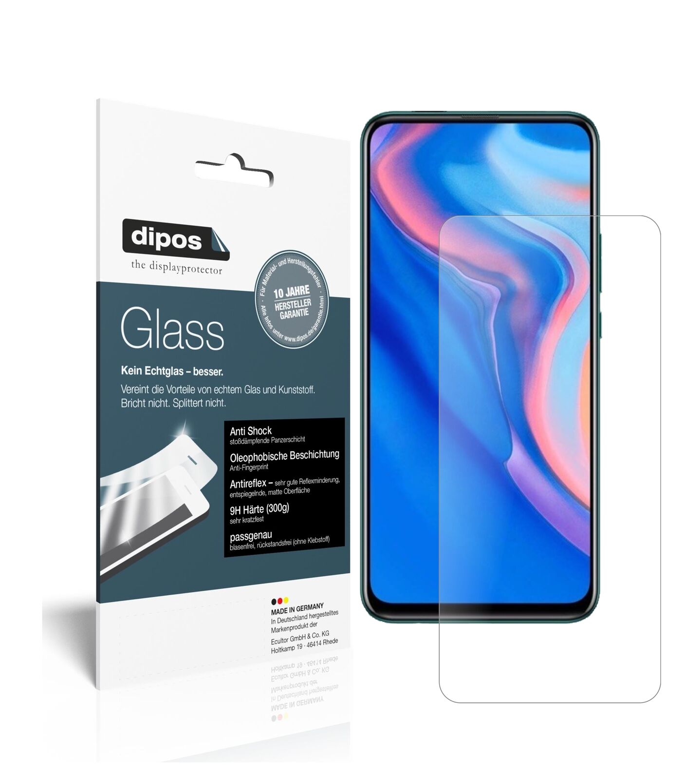 HuaweiP Smart Z (2019) mit aufgebrachter dipos Panzerfolie, die lästige Fingerabdrücke minimiert