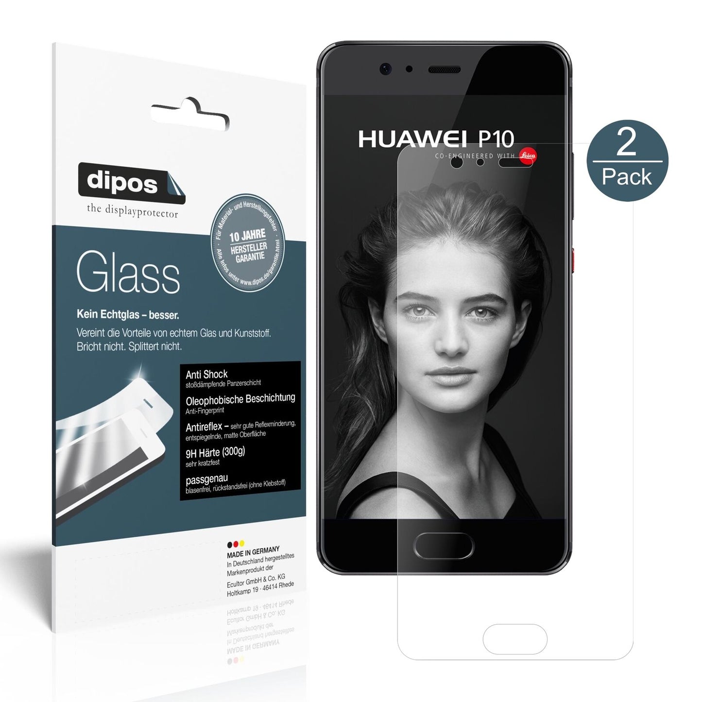 HuaweiP10 mit aufgebrachter dipos Panzerfolie, die lästige Fingerabdrücke minimiert