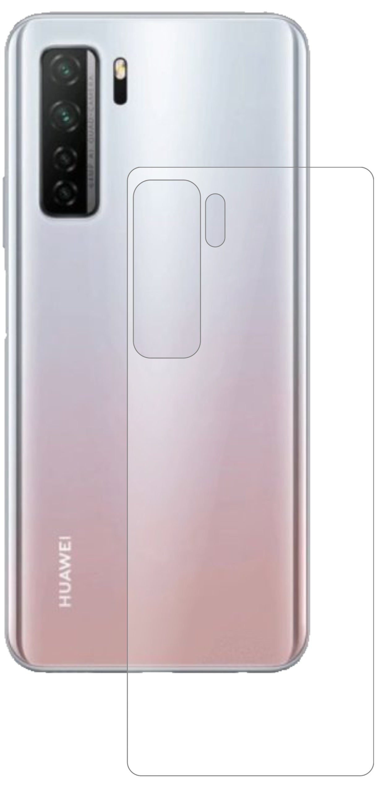 HuaweiP40 lite 5G Rückseite mit aufgebrachter dipos Panzerfolie, die lästige Fingerabdrücke minimiert
