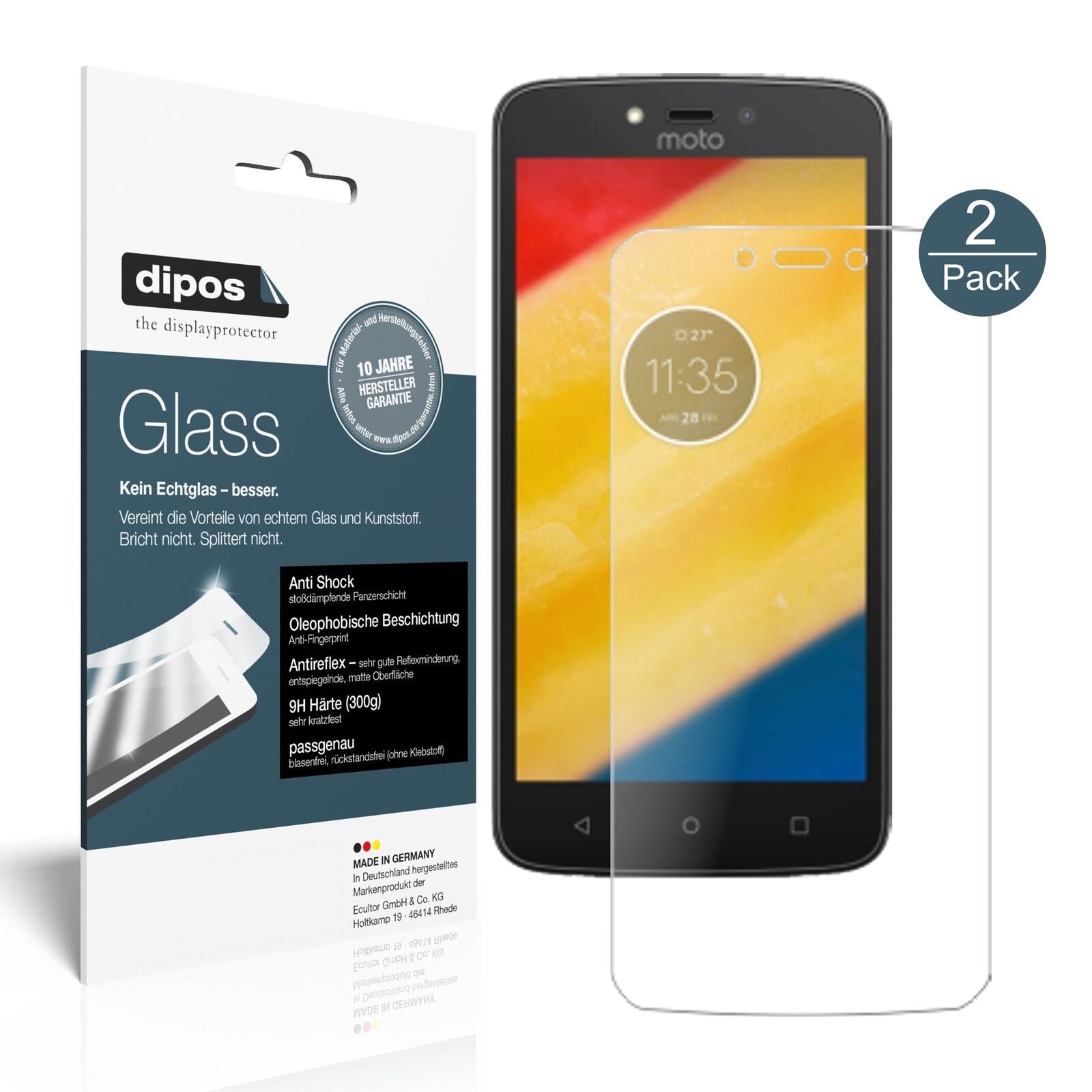 LenovoMoto C Plus mit aufgebrachter dipos Panzerfolie, die lästige Fingerabdrücke minimiert