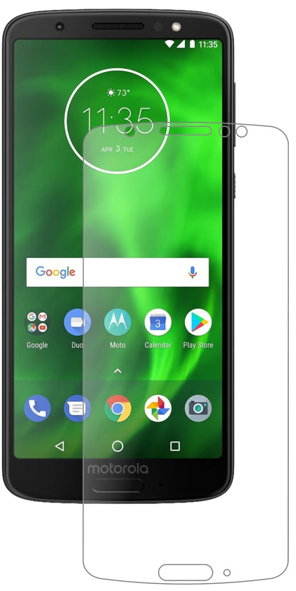 LenovoMoto G6 mit aufgebrachter dipos Panzerfolie, die lästige Fingerabdrücke minimiert