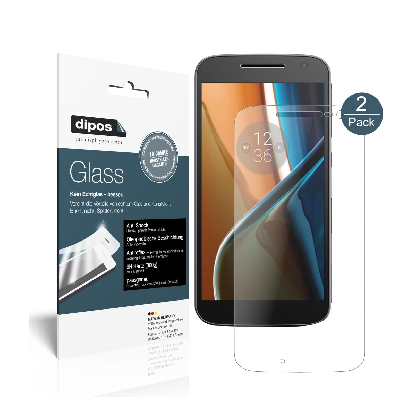 LenovoMotorola Moto G4 mit aufgebrachter dipos Panzerfolie, die lästige Fingerabdrücke minimiert